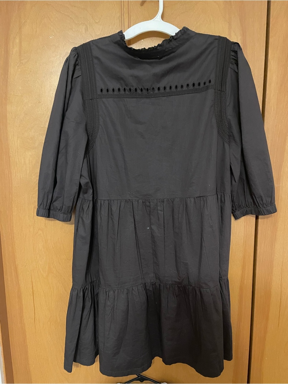 Black Eyelet-Tiered Button Front Mini Dress - Picture 4 of 4